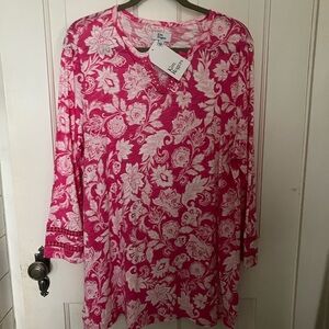 Kim Rogers Vibrant Pink and White Tunic Top